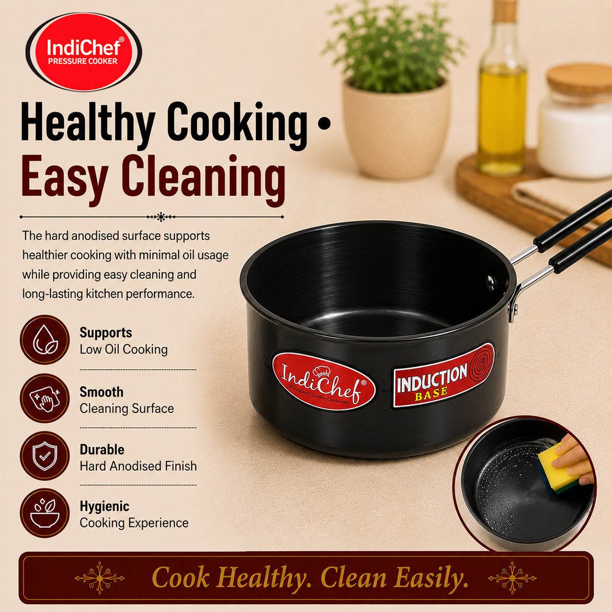 IndiChef Hard Anodised Saucepan with Lid | Induction Friendly