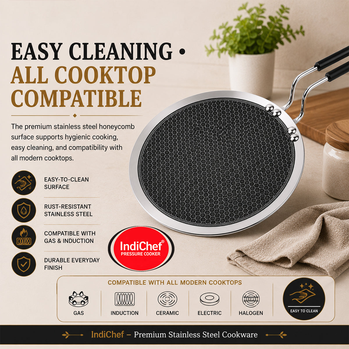 IndiChef Tri-ply Honeycomb Roti Tawa | Induction Friendly