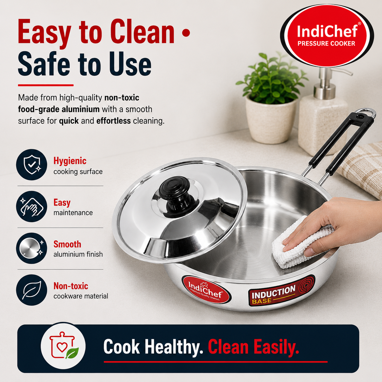 IndiChef Aluminium Frypan with Lid | Induction Friendly