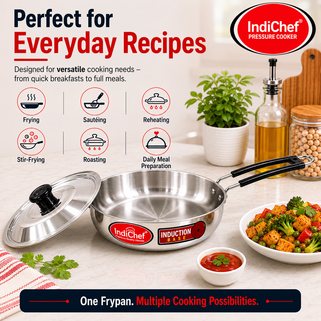 IndiChef Aluminium Frypan with Lid | Induction Friendly