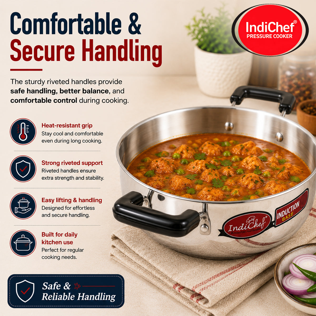 IndiChef Aluminium Kadhai with Lid | Induction Friendly