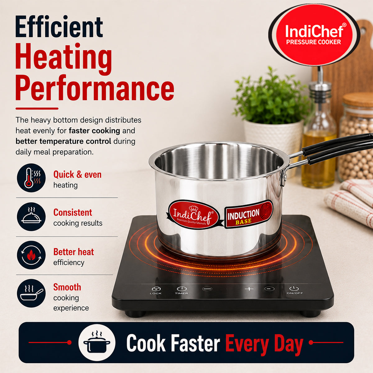 IndiChef Aluminium saucepan with Lid | Induction Friendly