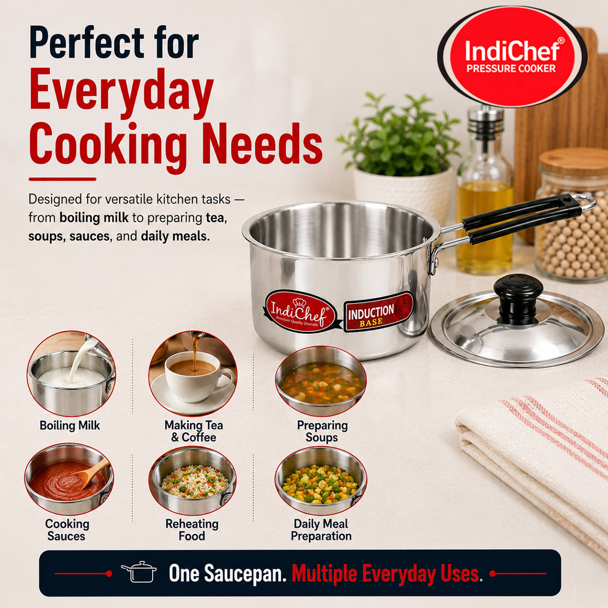 IndiChef Aluminium saucepan with Lid | Induction Friendly