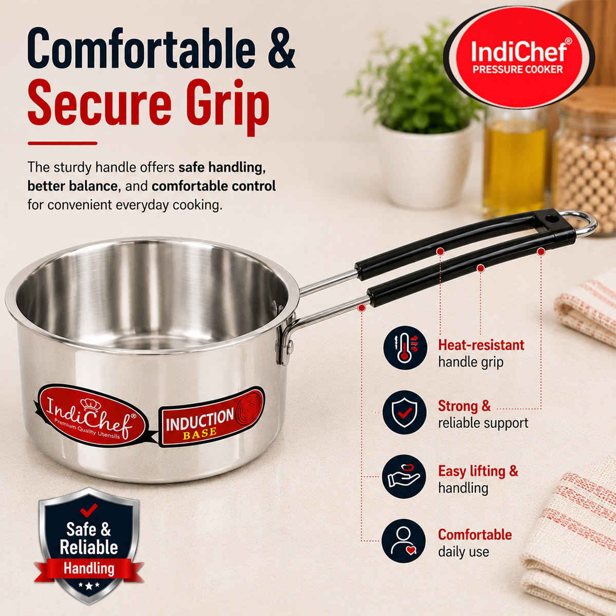 IndiChef Aluminium saucepan with Lid | Induction Friendly