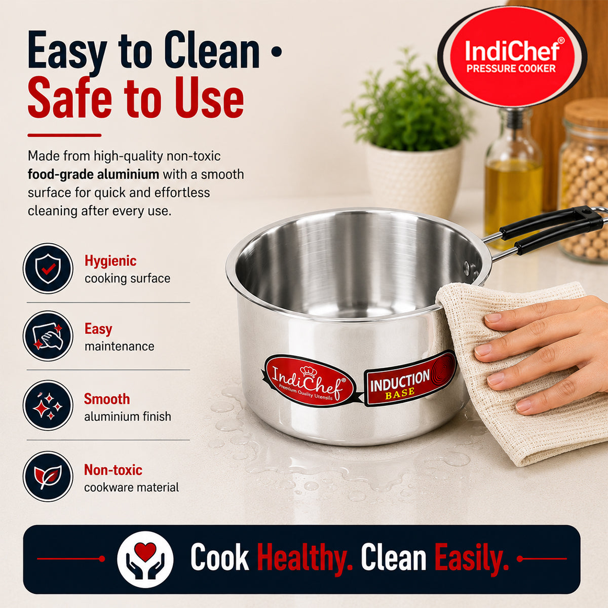 IndiChef Aluminium saucepan with Lid | Induction Friendly