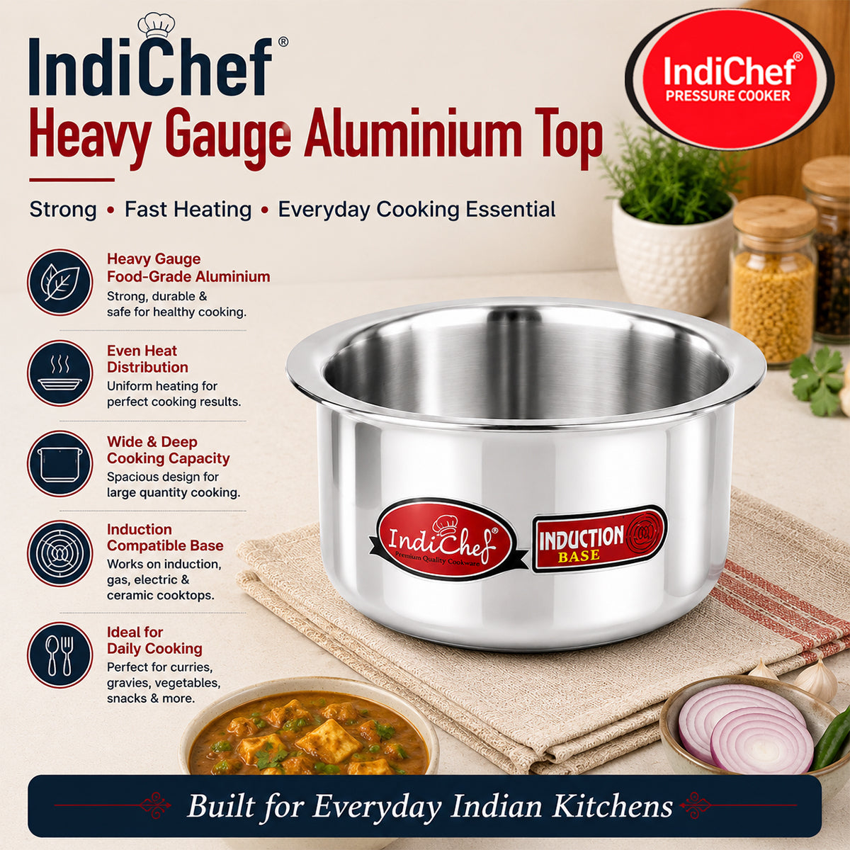 IndiChef Aluminium Tope/Bhagona | Induction Friendly