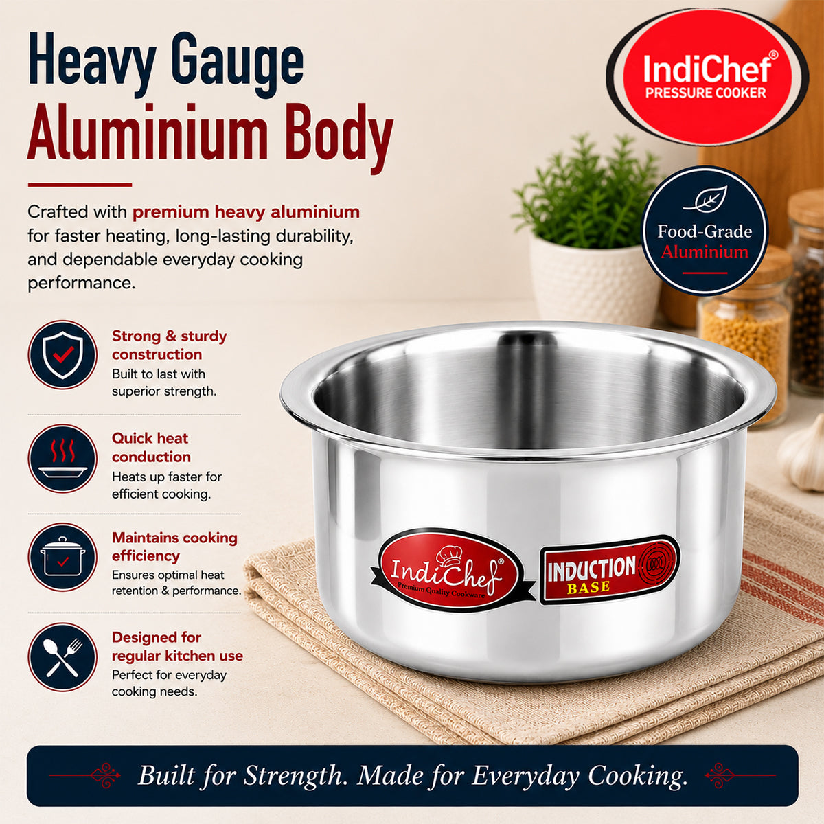IndiChef Aluminium Tope/Bhagona | Induction Friendly