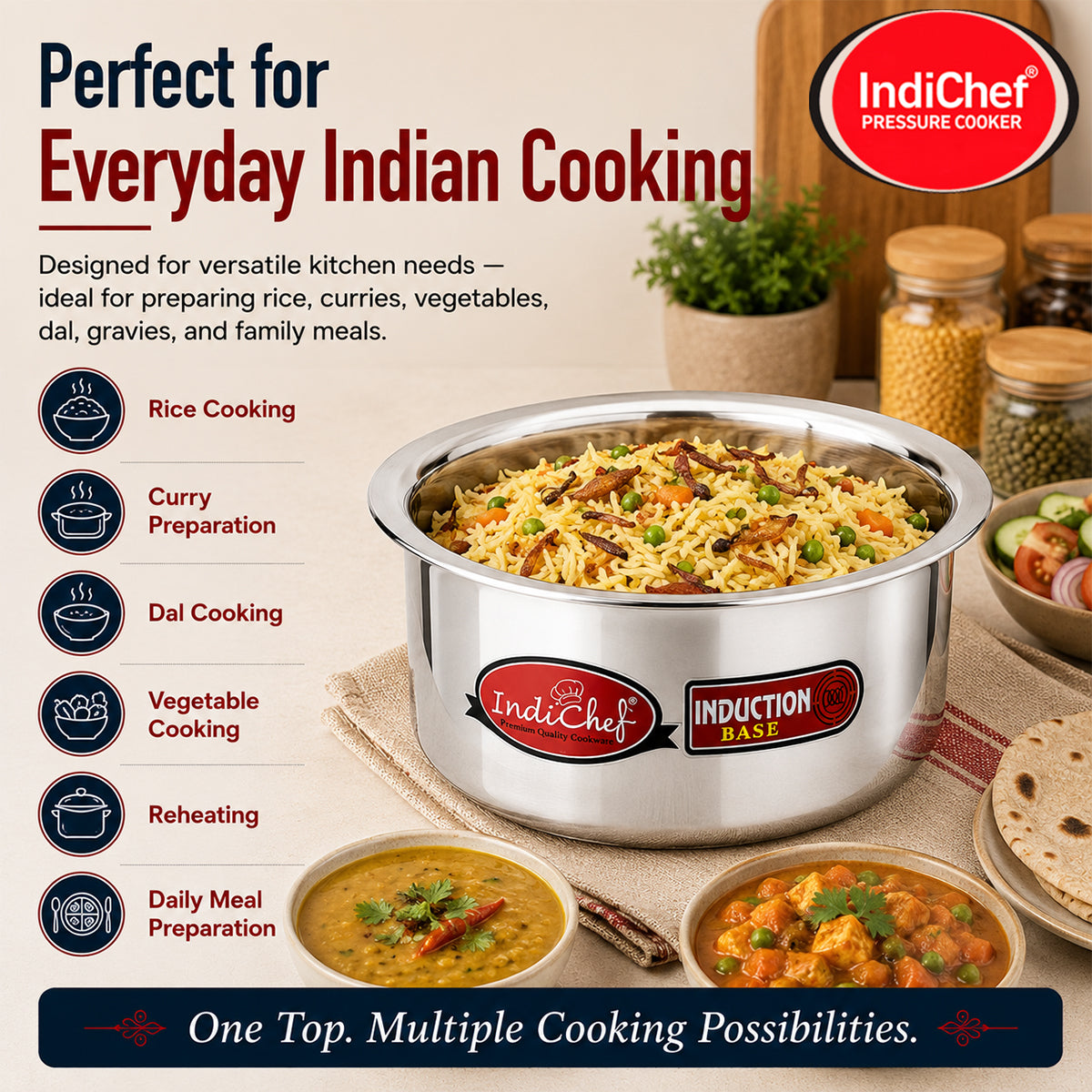 IndiChef Aluminium Tope/Bhagona | Induction Friendly