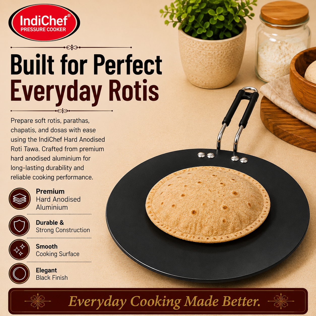 IndiChef Hard Anodised Roti Tawa | Induction Friendly