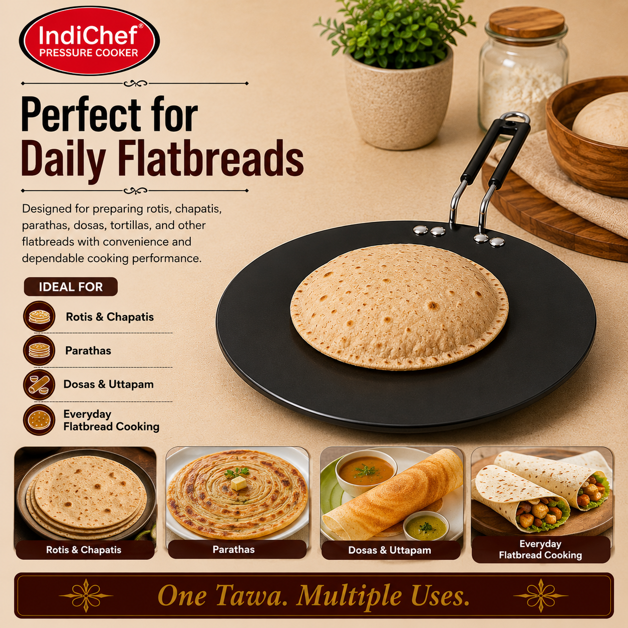 IndiChef Hard Anodised Roti Tawa | Induction Friendly