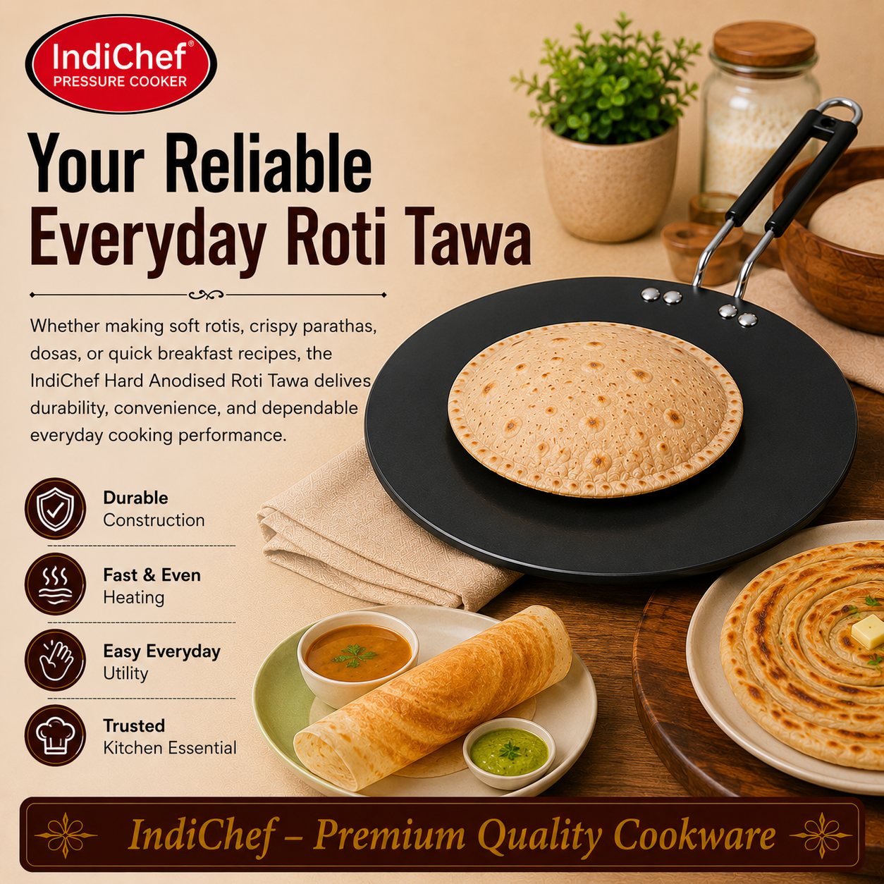 IndiChef Hard Anodised Roti Tawa | Induction Friendly