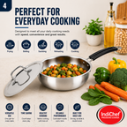 IndiChef Stainless Steel Fry Pan with Lid | Induction Friendly