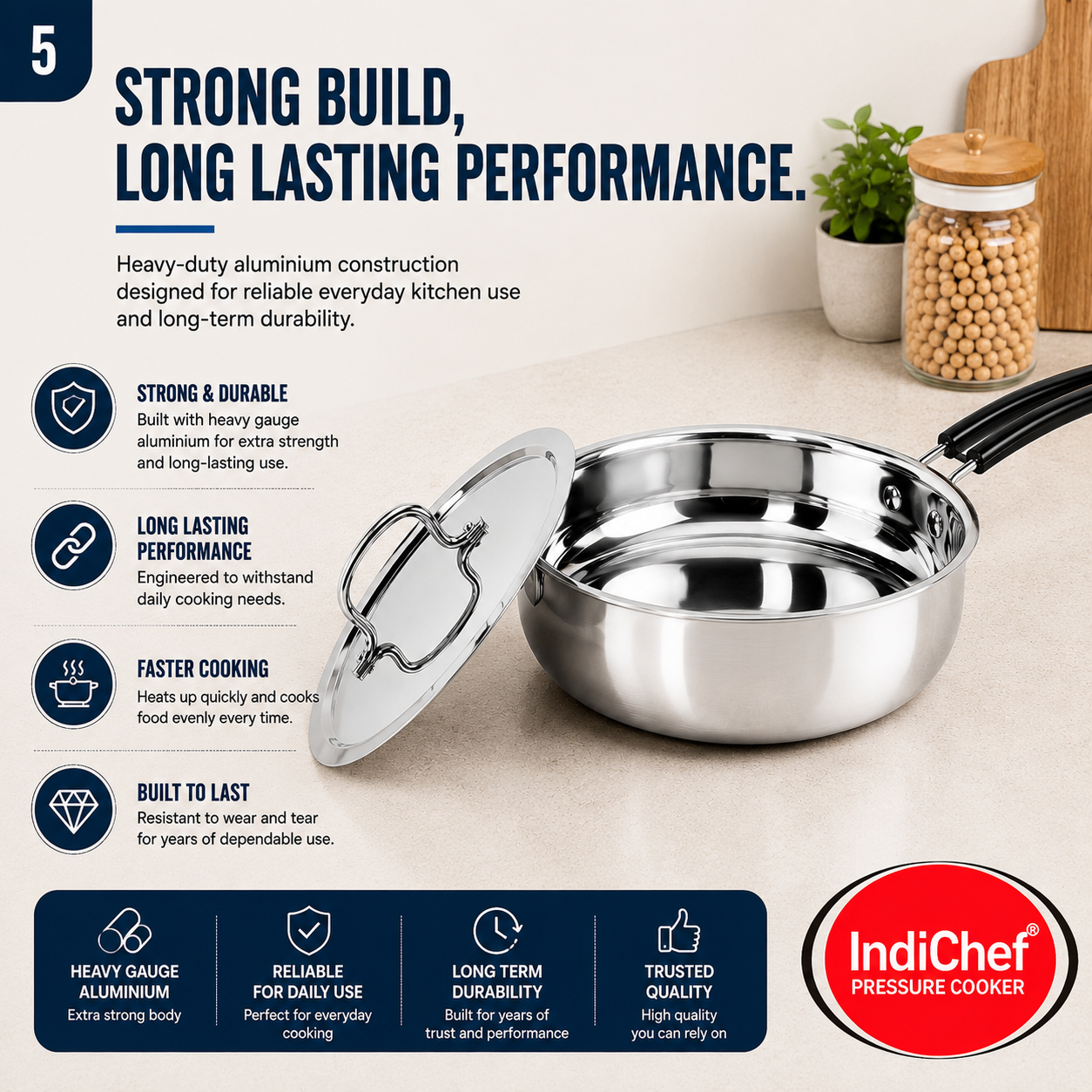IndiChef Stainless Steel Fry Pan with Lid | Induction Friendly