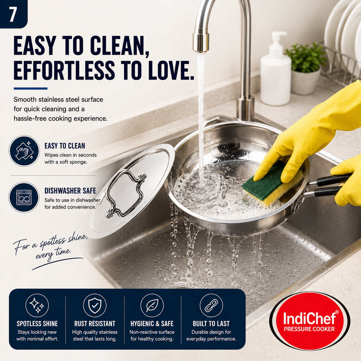 IndiChef Stainless Steel Fry Pan with Lid | Induction Friendly