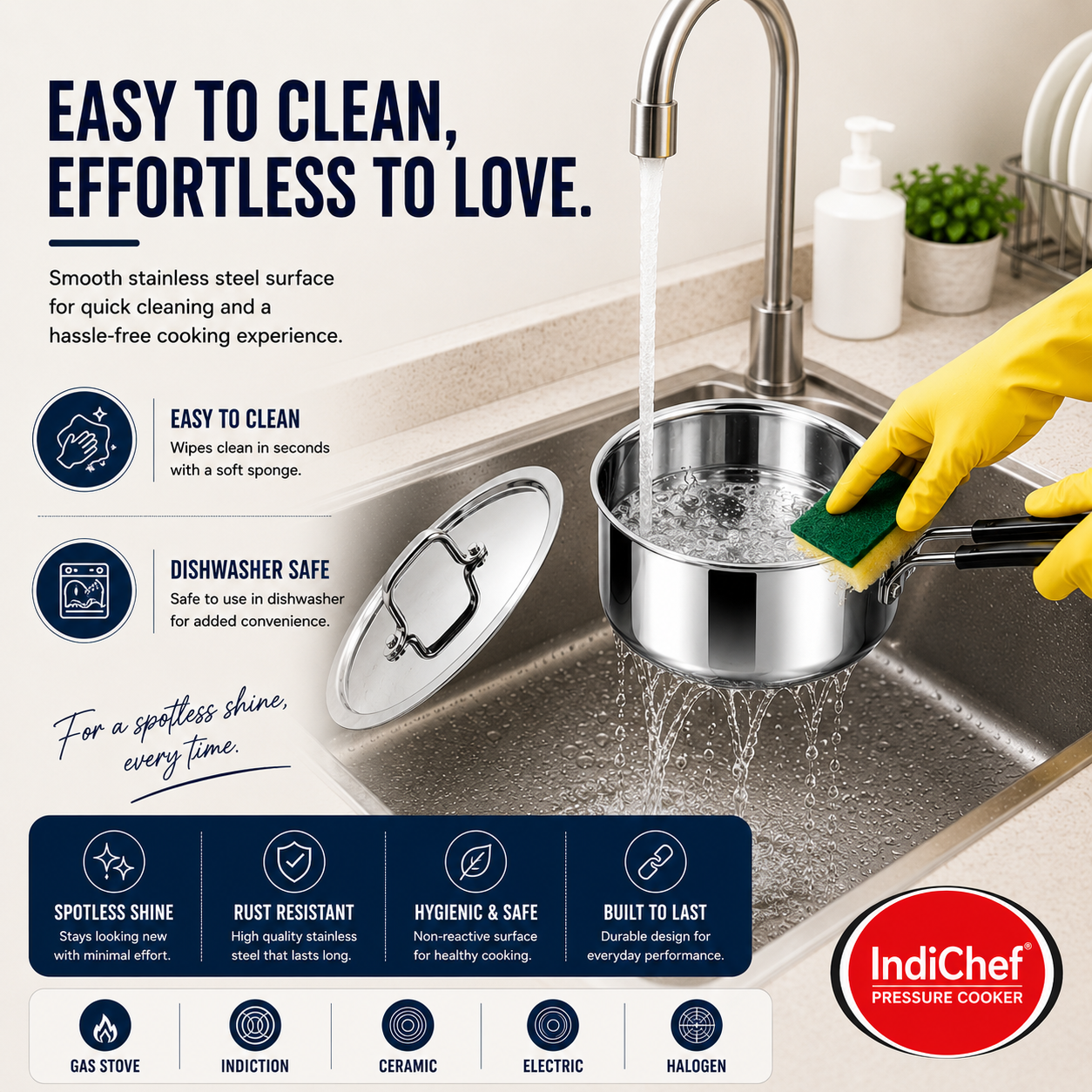 IndiChef Stainless Steel Saucepan with Lid | Induction Friendly