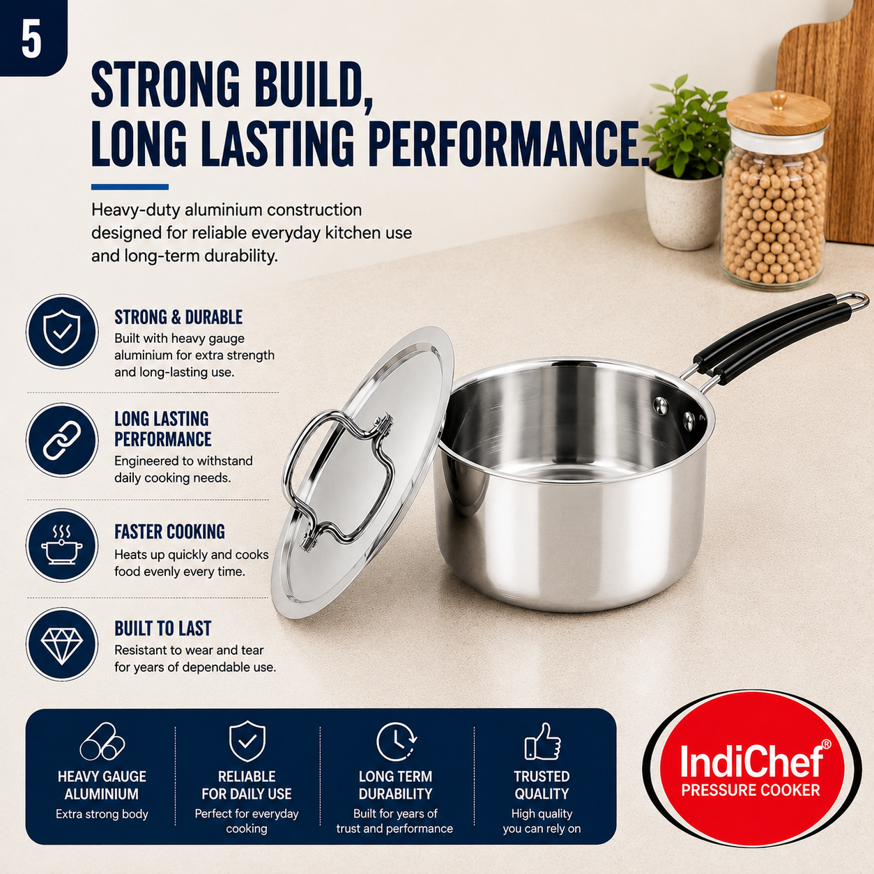 IndiChef Stainless Steel Saucepan with Lid | Induction Friendly