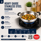 IndiChef Stainless Steel Kadahi with Lid | Induction Friendly