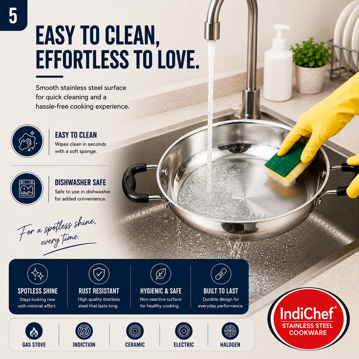 IndiChef Stainless Steel Kadahi with Lid | Induction Friendly