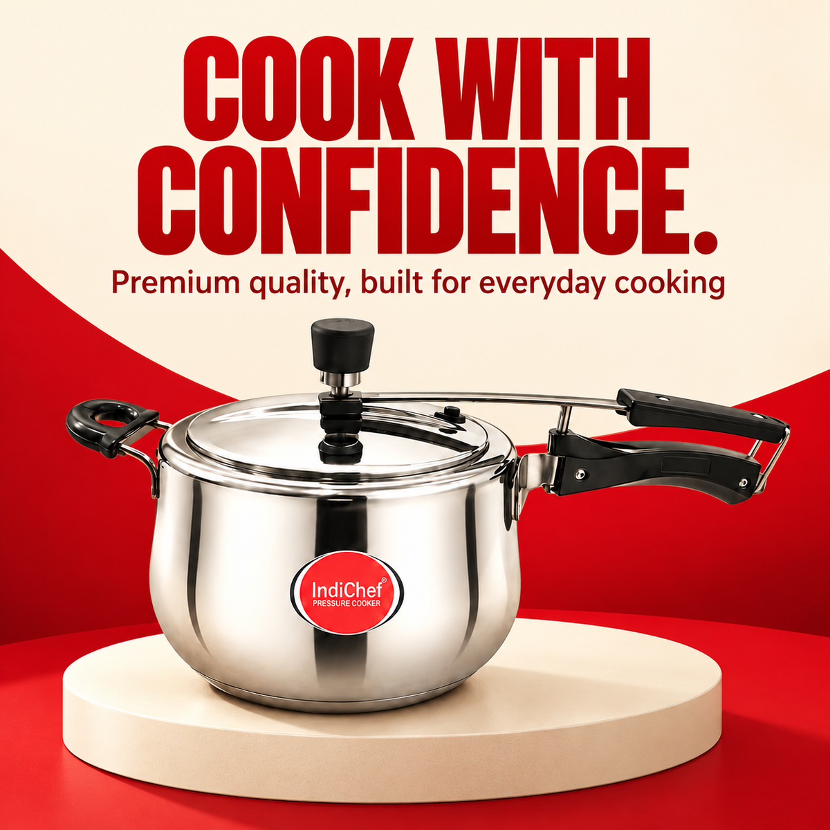 IndiChef Triply Steel Contura Pressure Cooker | Induction Friendly