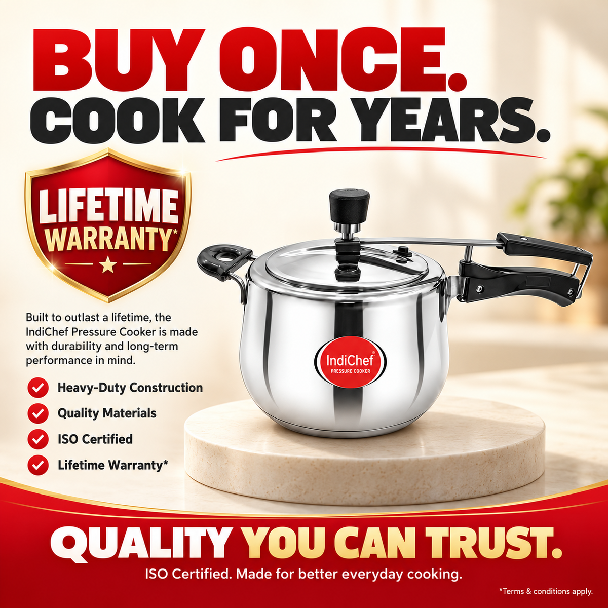 IndiChef Triply Steel Contura Pressure Cooker | Induction Friendly