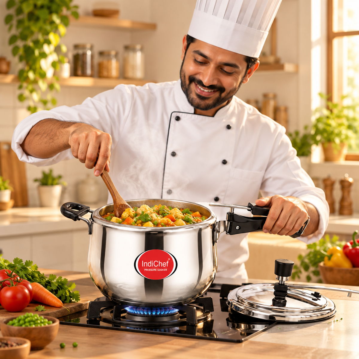 IndiChef Triply Steel Contura Pressure Cooker | Induction Friendly
