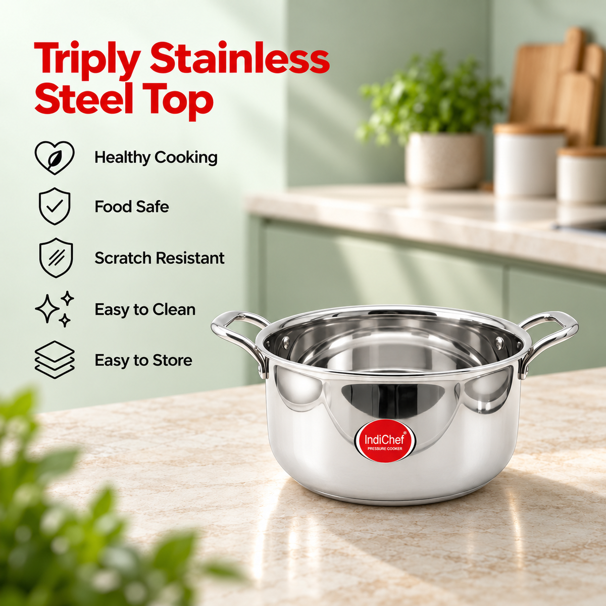 IndiChef Tri-Ply Steel Casserole | Induction Friendly