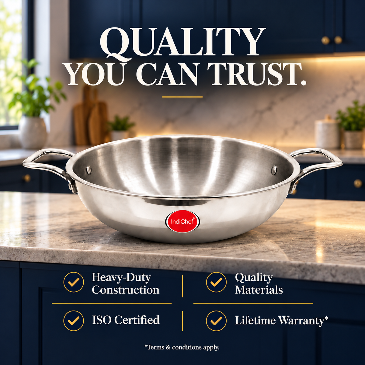 IndiChef Tri-Ply Steel Kadahi/Kadhai | Induction Friendly