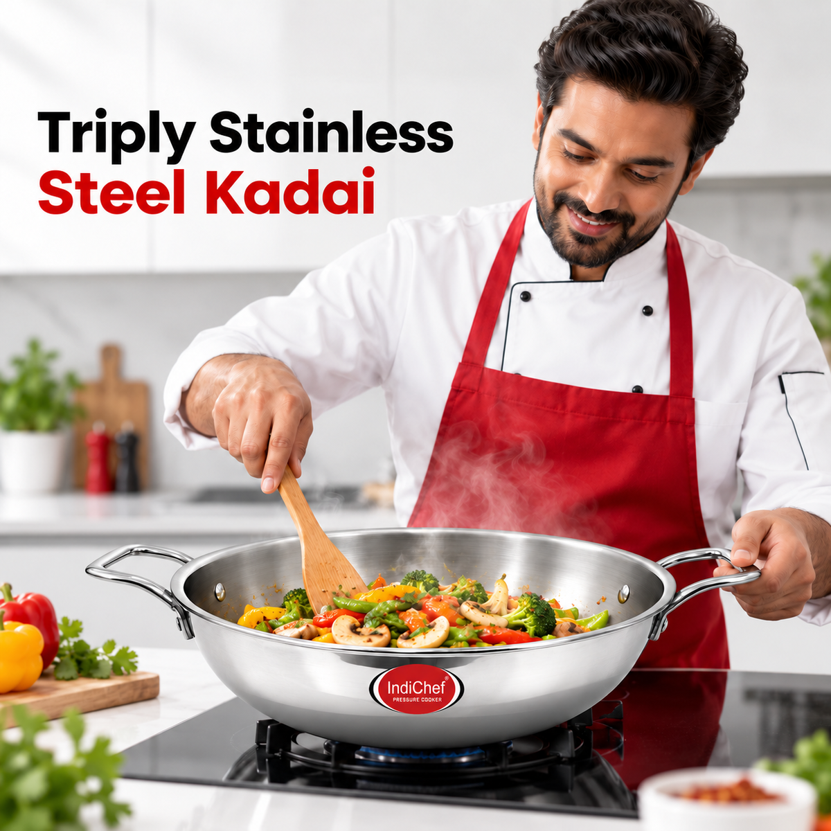 IndiChef Tri-Ply Steel Kadahi/Kadhai | Induction Friendly