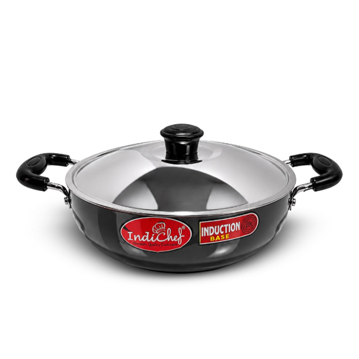 IndiChef Hard Anodised Kadhai with Lid | Induction Friendly