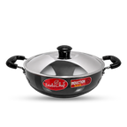 IndiChef Hard Anodised Kadhai with Lid | Induction Friendly